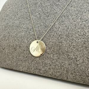 TIFFANY & CO. M Initial Pendant Sterling Silver Disc Charm Necklace Ball Chain